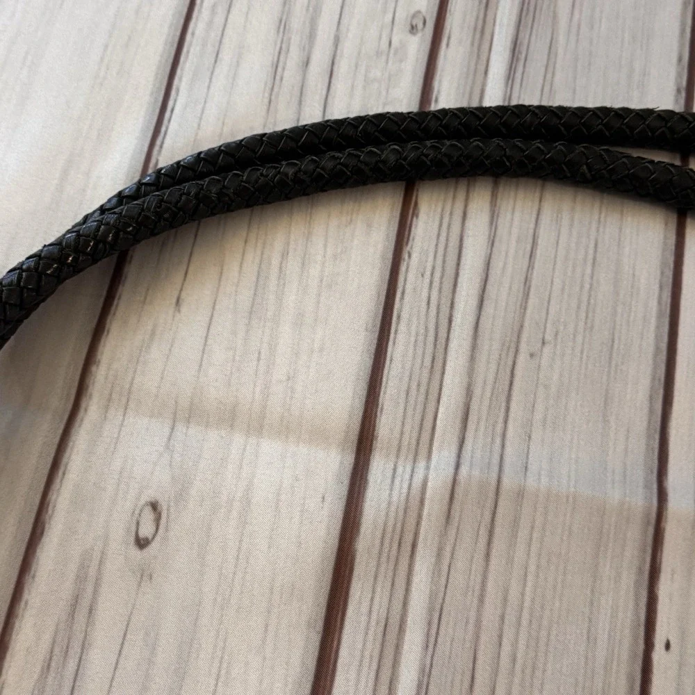 Ralph Lauren Black‎ Leather Braided Strap Hobo Shoulder Bag Whipstitch Rings